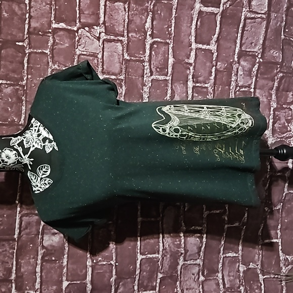 Irish Memories Heather Green T-Shirt with Gaelic Song Lyrics & Harp. Size Lg - Picture 1 of 9